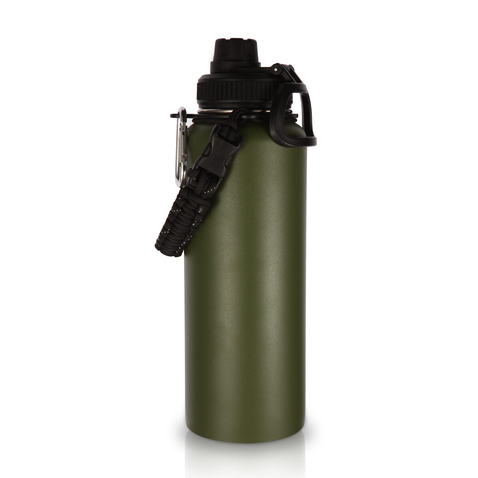 Volhoply 40 oz Insulated Water Bottles Paracord Handle  Stainless Steel Sports Bottle with Spout Lid  Reusable Double Walled Vacuum Metal Travel Thermos with Wide Mouth for Adults (Army Green  1 Set)