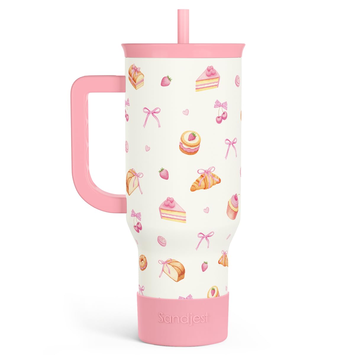 Sandjest Dessert 40Oz Tumbler With Handle And Straw, Insulated Stainless Steel Travel Coffee Mug For Women Girls, Gift Idea For 