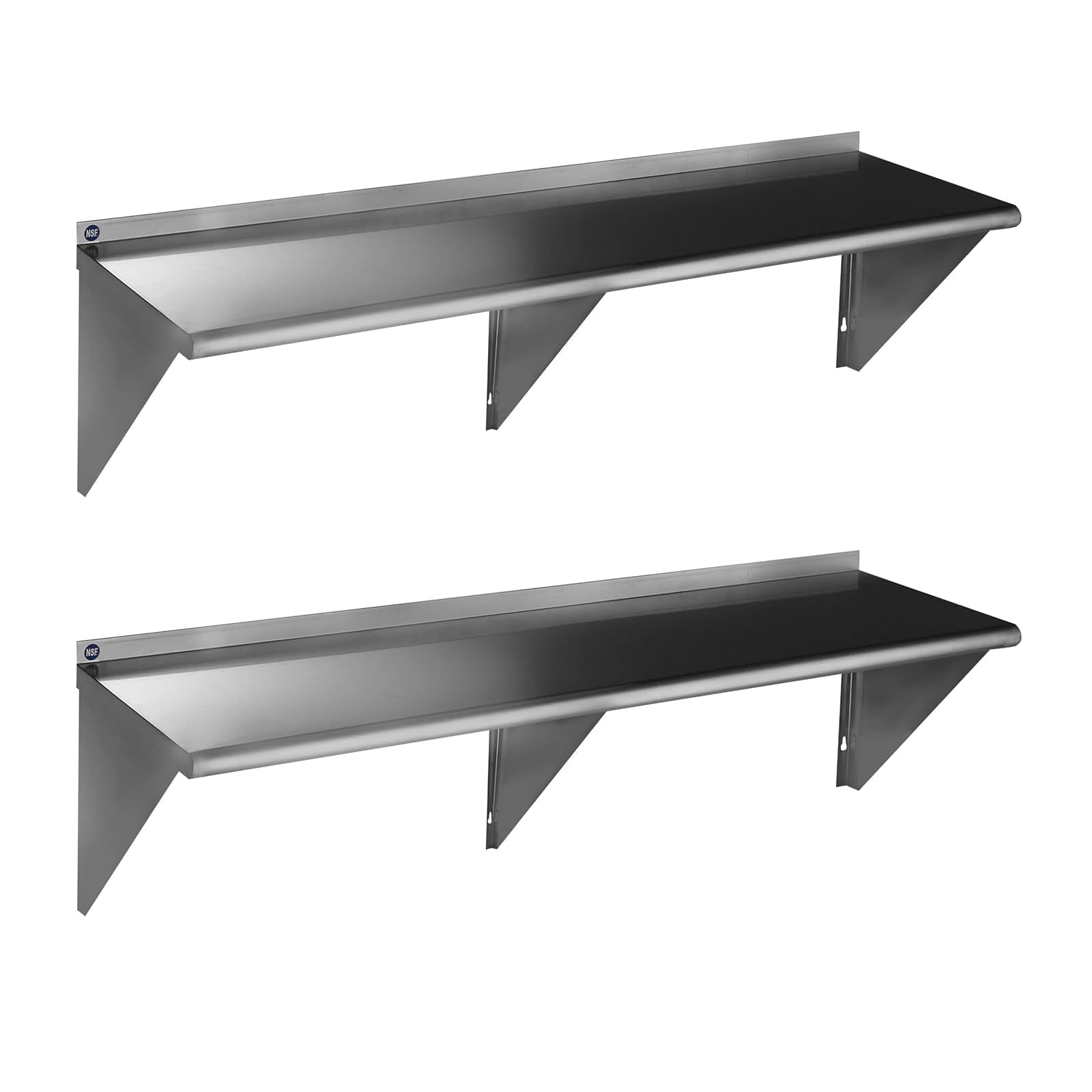ROCKPOINT Stainless Steel Shelf 14 x 72 Inches 480lb, 2 Pack NSF Commercial Wall Mount Floating Shelving with Backsplash for Res