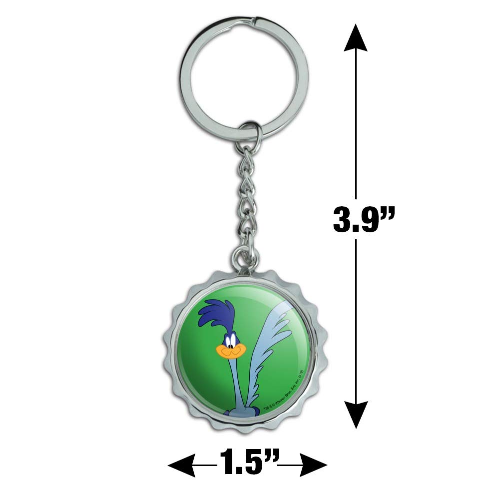 Looney Tunes Road Runner Chrome Plated Metal Pop Cap Bottle Opener Keychain Key Ring