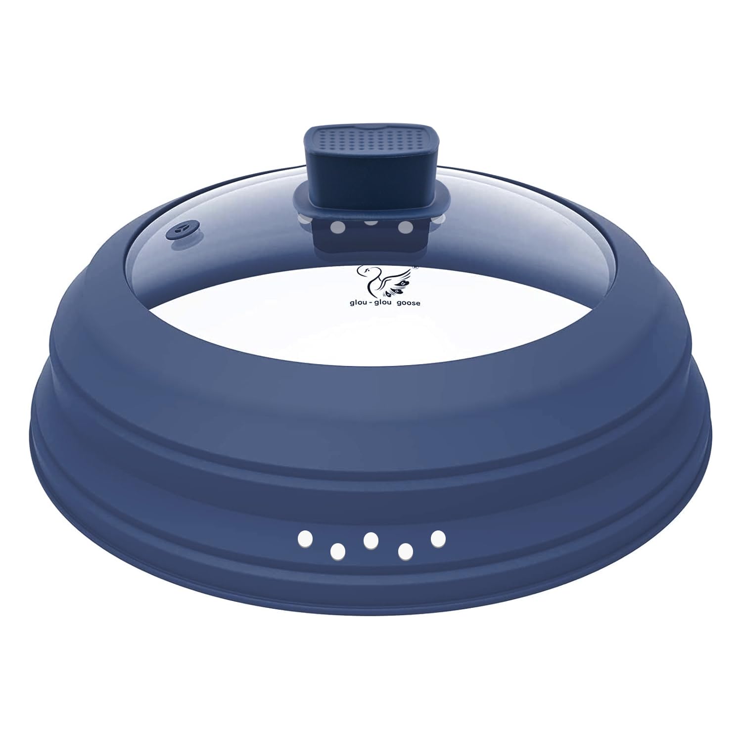 Microwave Splatter Cover Glass Cover Guard Lid with Collapsible Silicone for Food Pot Plate Cover 11.8 inch Dark Blue