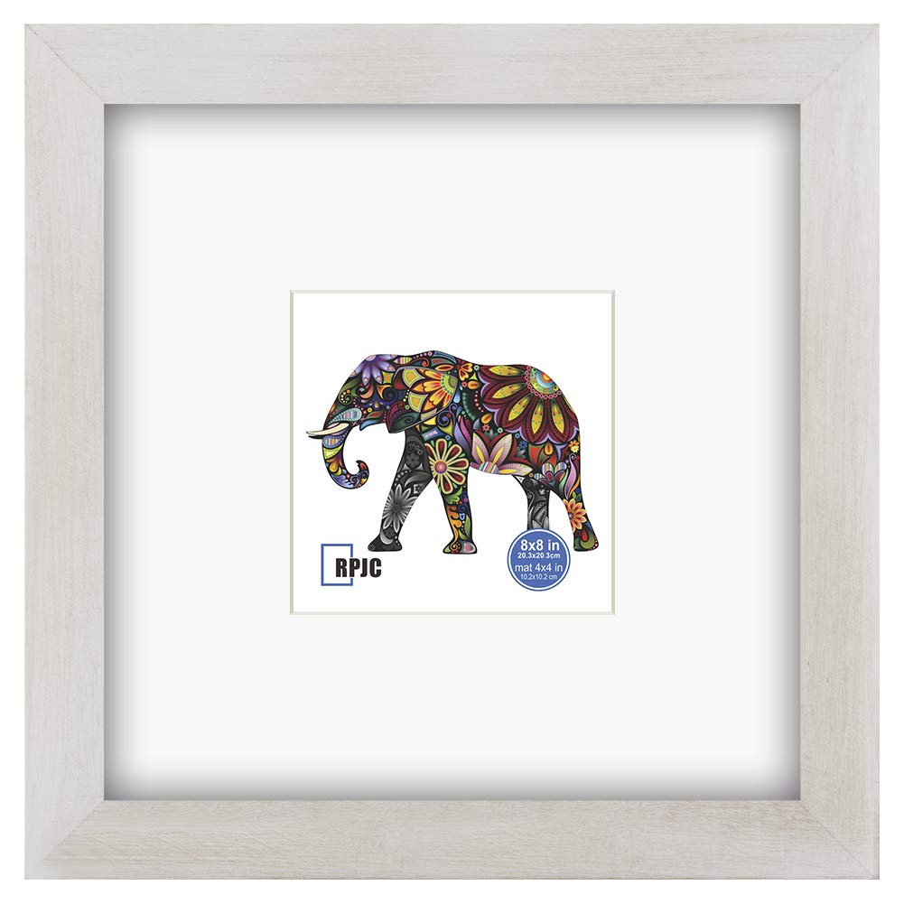 8x8 Soild Wood Picture Frame with High Definition Glass Display Pictures 4x4 with Mat or 8x8 Without Mat for Wall Mounting Hangi