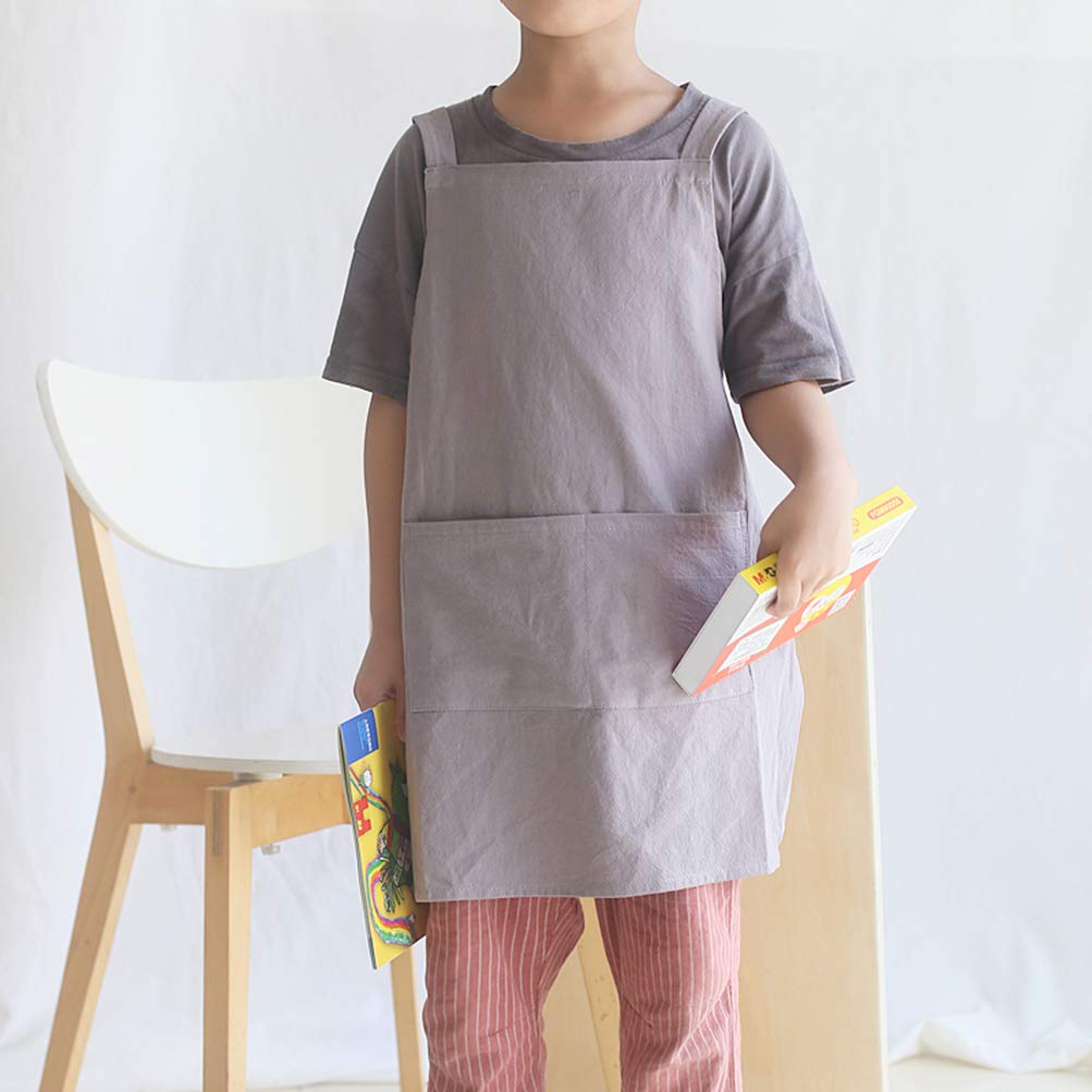 Losofar Children Cotton Cross Back Apron Japanese Style Bib Home Clothes Painting Soft Comfort Pinafore Apron For Girls Boys (Gr