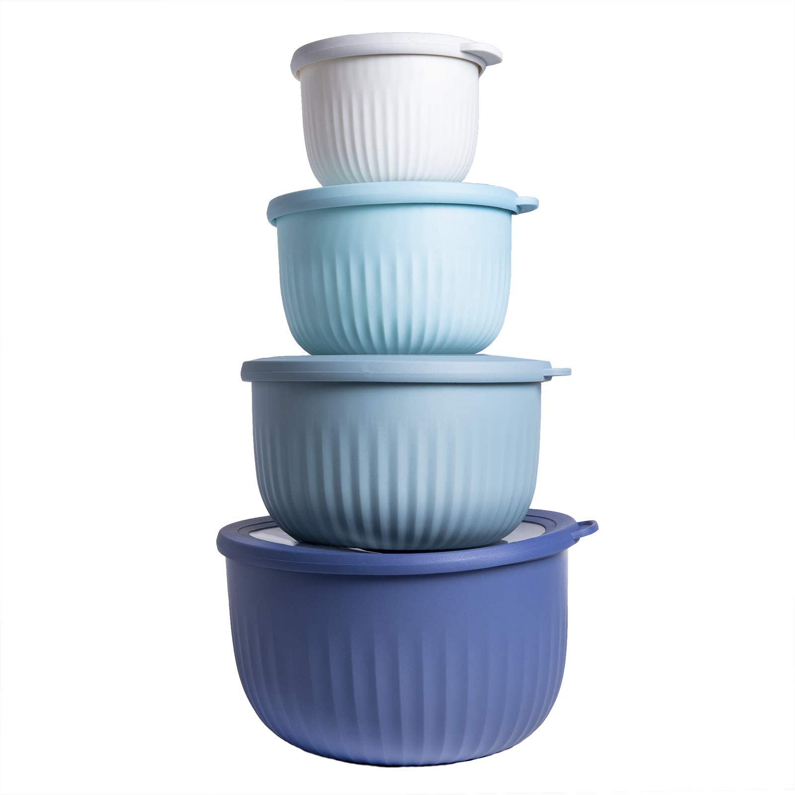 Cook With Color Prep Bowls With Lids- Deep Mixing Bowls Nesting Plastic Small Mixing Bowl Set With Lids (Blue Ombre)