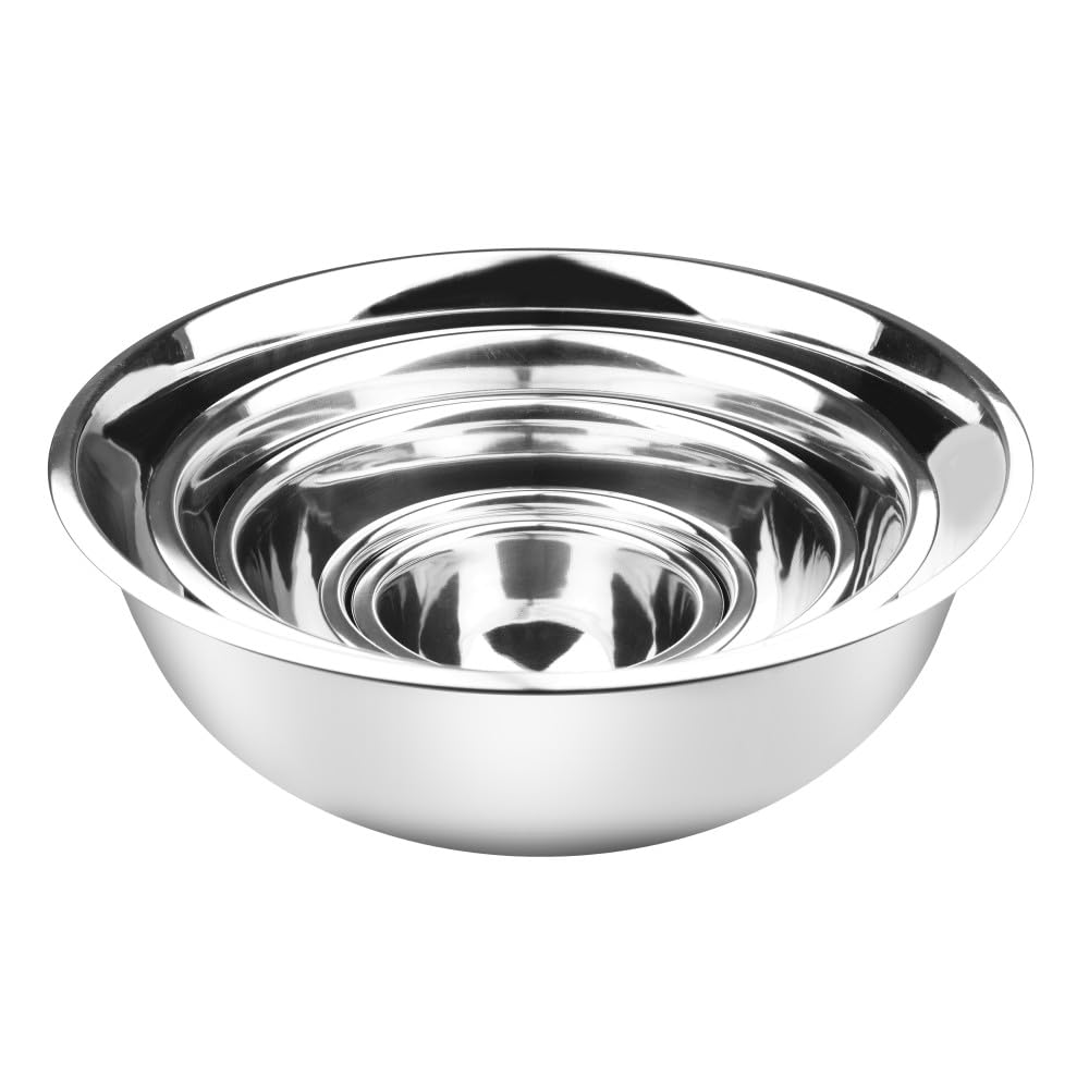 Ybm Home Stainless Steel Mixing Bowls (Set Of 5) For Baking, Cooking, And Prepping, Includes 0.75, 1.5, 3, 5, 8 Quart, Stackable