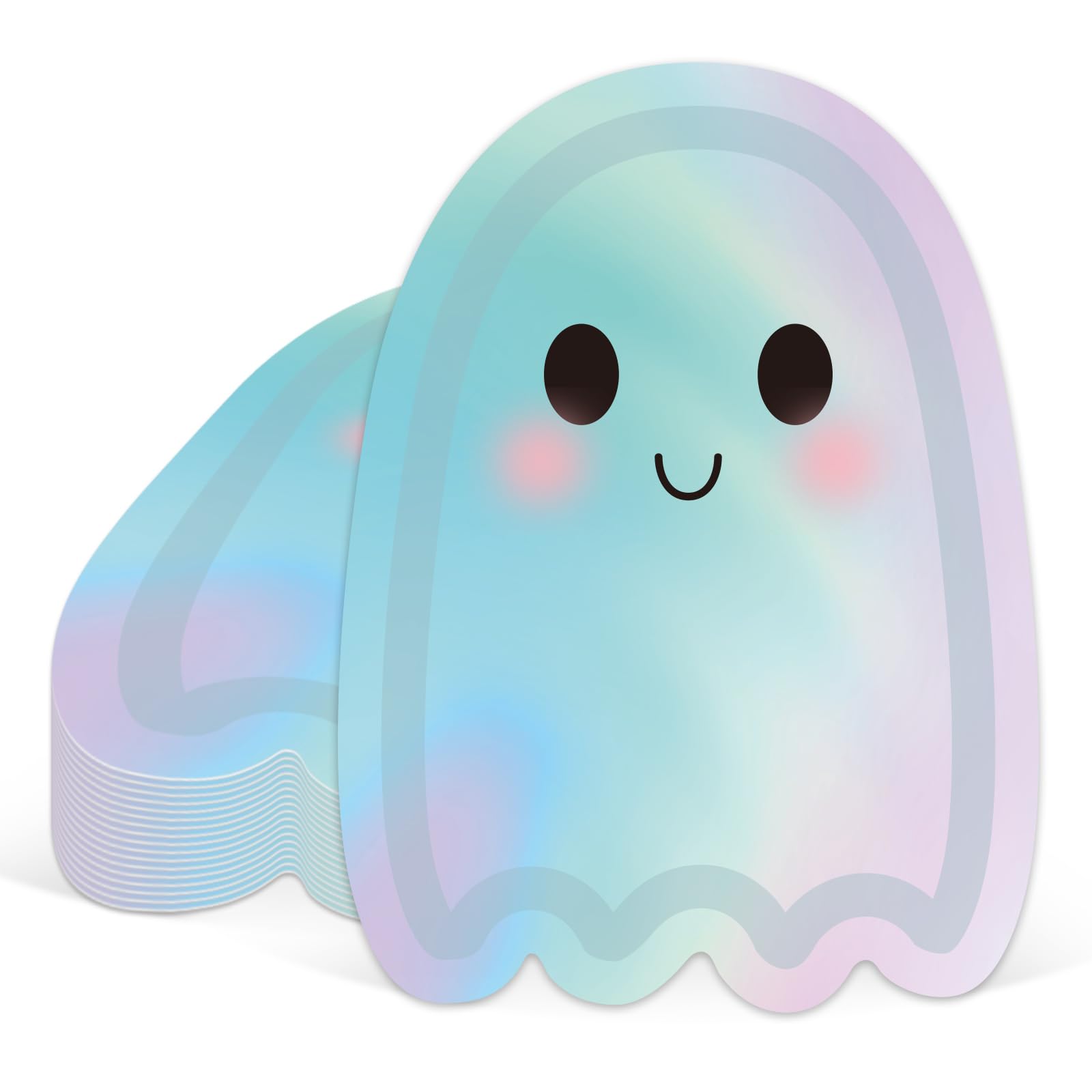 Whaline 40 Pcs Halloween Ghost Paper Plates Iridescent Cute Boo Disposable Plates Foil Halloween Party Tableware for Birthday Ba