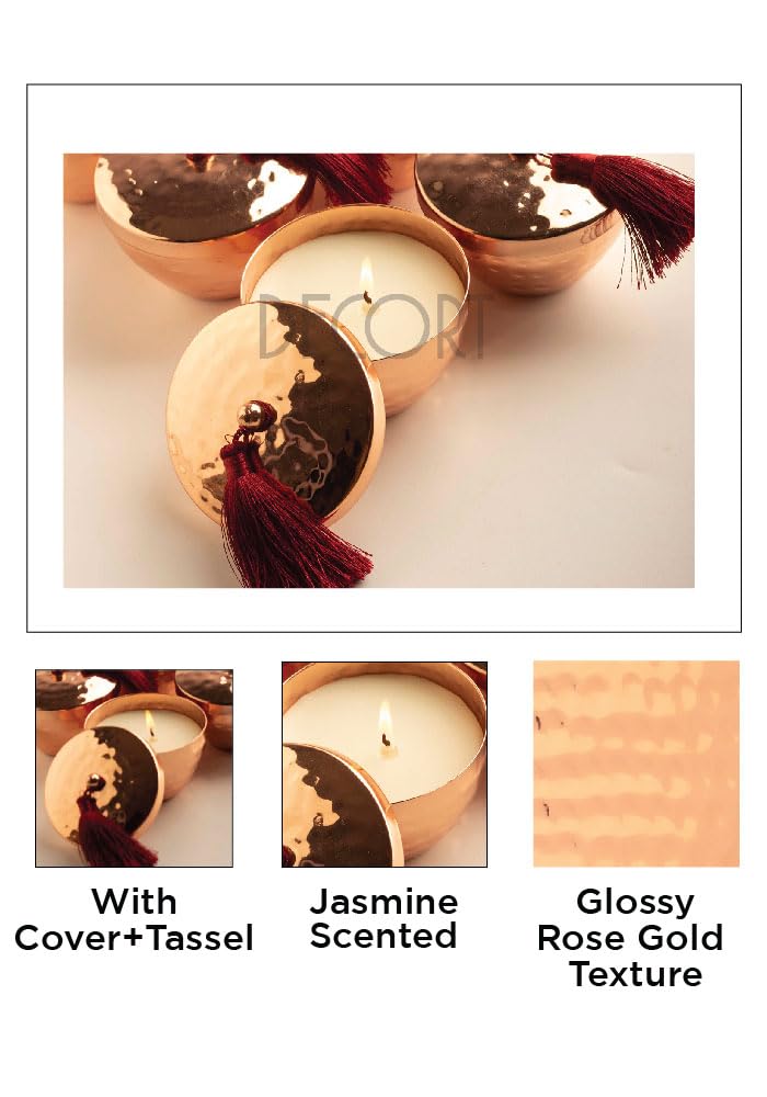 DECORT Gold Scented Durable Reusable Metal Candle for Home Jasmine Mogra| 211 Grams with 11 Hours Burn Creates Positive Soothing