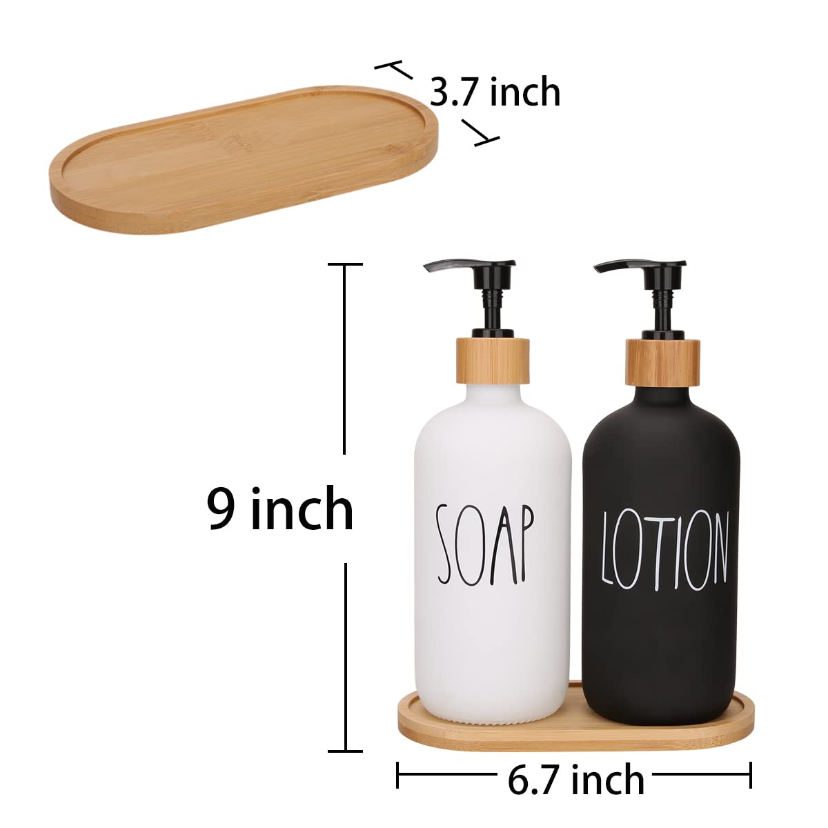 Soap Dispenser Bathroom Set, Hand Soap And Lotion Dispenser Set With Tray For Bathroom, Black And White Bathroom Decor Modern Fa