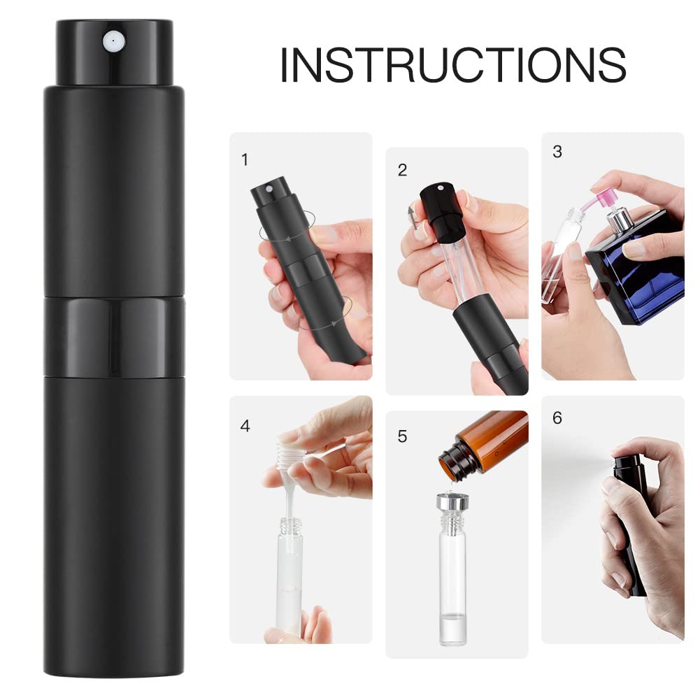 Lisapack 8ML Atomizer Perfume Spray Bottle for Travel  Empty Refillable Cologne Dispenser  Portable Sprayer (Matte Black)