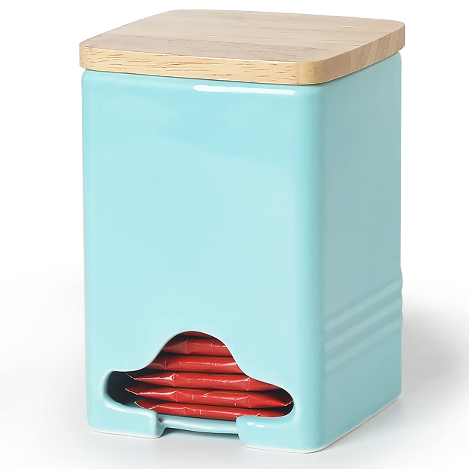 Quxija Ceramic Tea Bag Storage Organizer Caddy Holder With Lid (Turquoise)