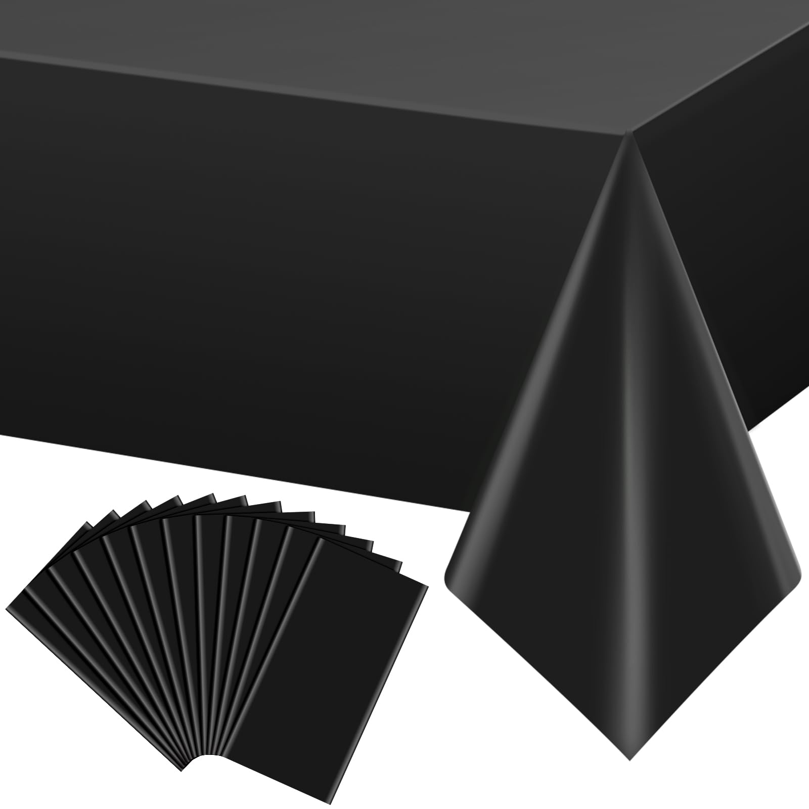 YIDAKO 12Pcs Black Rectangle Tablecloth,Disposable Plastic Table Cloth,Waterproof Black Table Cover for Graduation Birthdays Wed