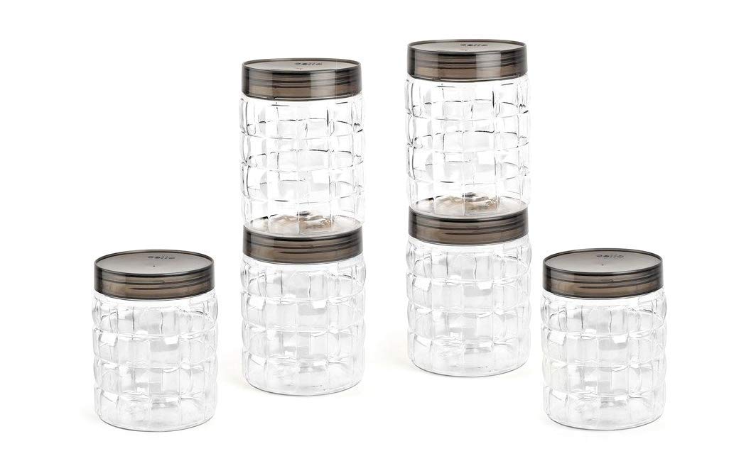 Cello Checkers Pet Canister Set Of 6 (650 Ml), Transparent | Food Grade | Durable & Shatterproof Body | Stackable | For Grains, 