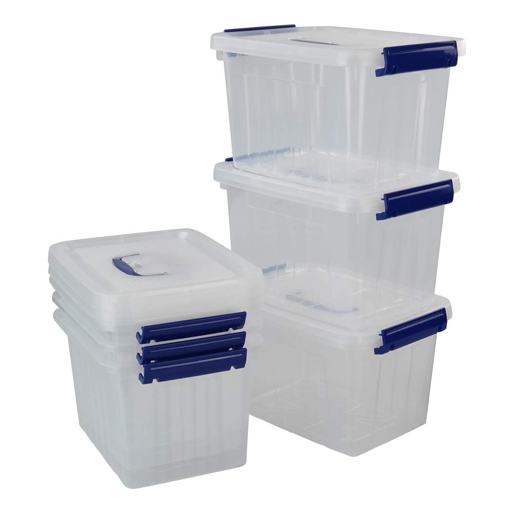 Eagrye 6 Quart Plastic Storage Latch Box, 6-Pack Clear Storage Bin With Handle
