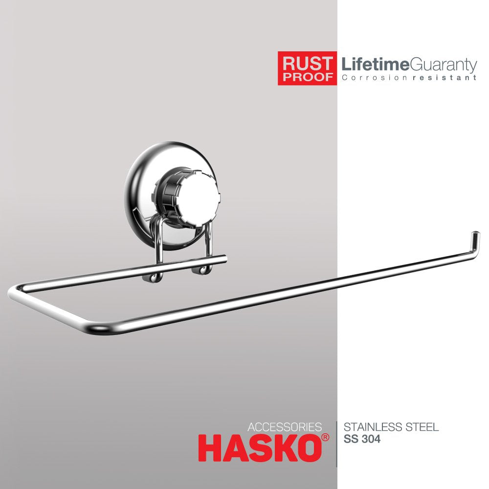 Hasko Accessories - Suction Cup Paper Towel Holder- Chrome Plated Stainless Steel Bar For Bathroom & Kitchen (Chrome)