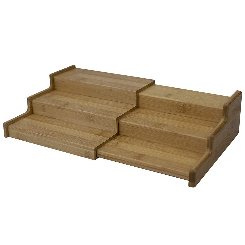 Home Basics Bamboo Expandable Kitchen Cabinet, Pantry, Shelf Organizer/Spice Rack- 3 Level Storage, Easy Pull Out, Eco-Friendly,