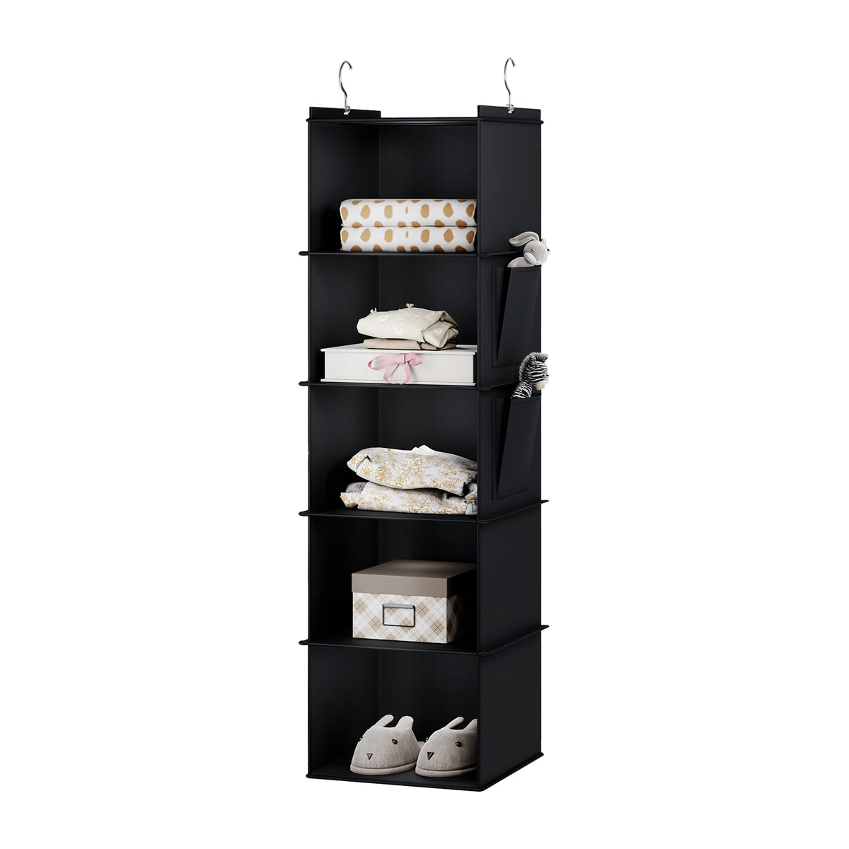Youdenova Hanging Closet Organizer, 5-Shelf Closet Hanging Storage Shelves, Black