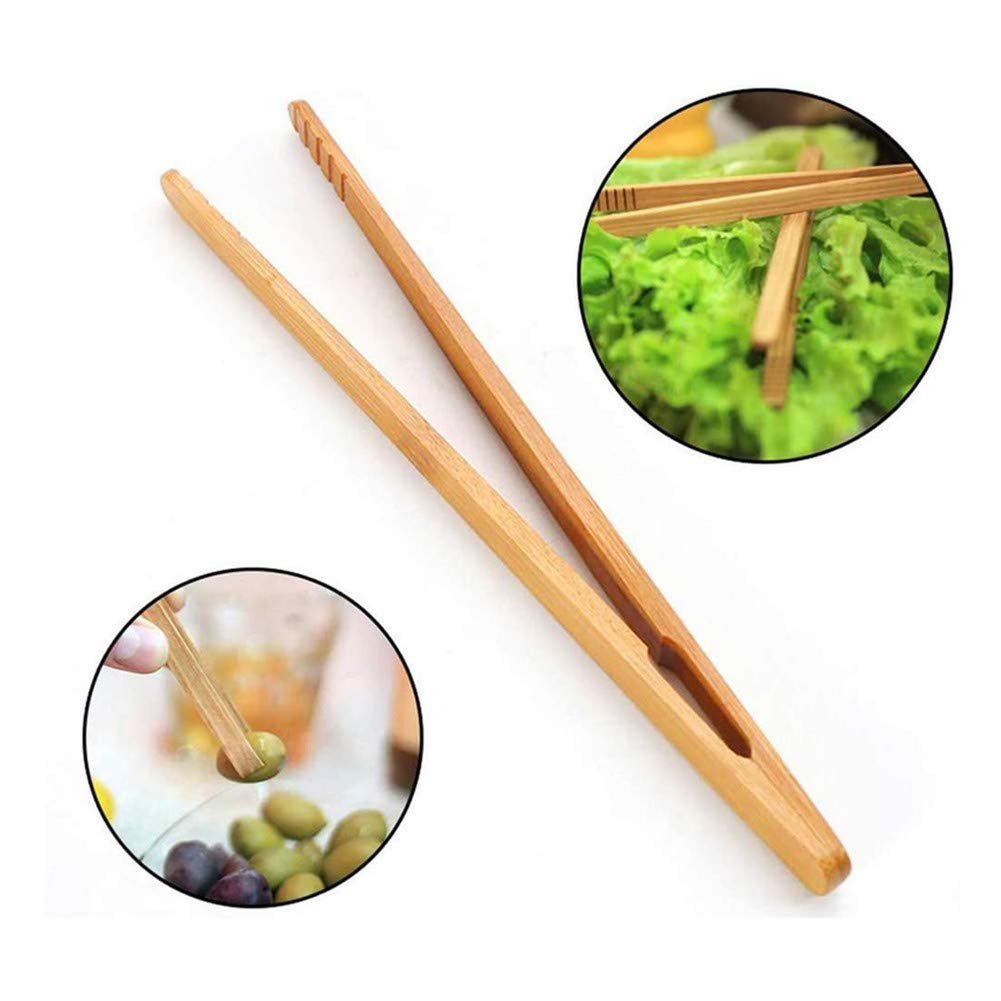 2 Pieces 7 Inch Bamboo Toaster Tongs, Natural Bamboo Wood Tongs For Toast Pickles Tea Cooking Kitchen Straight Tongs
