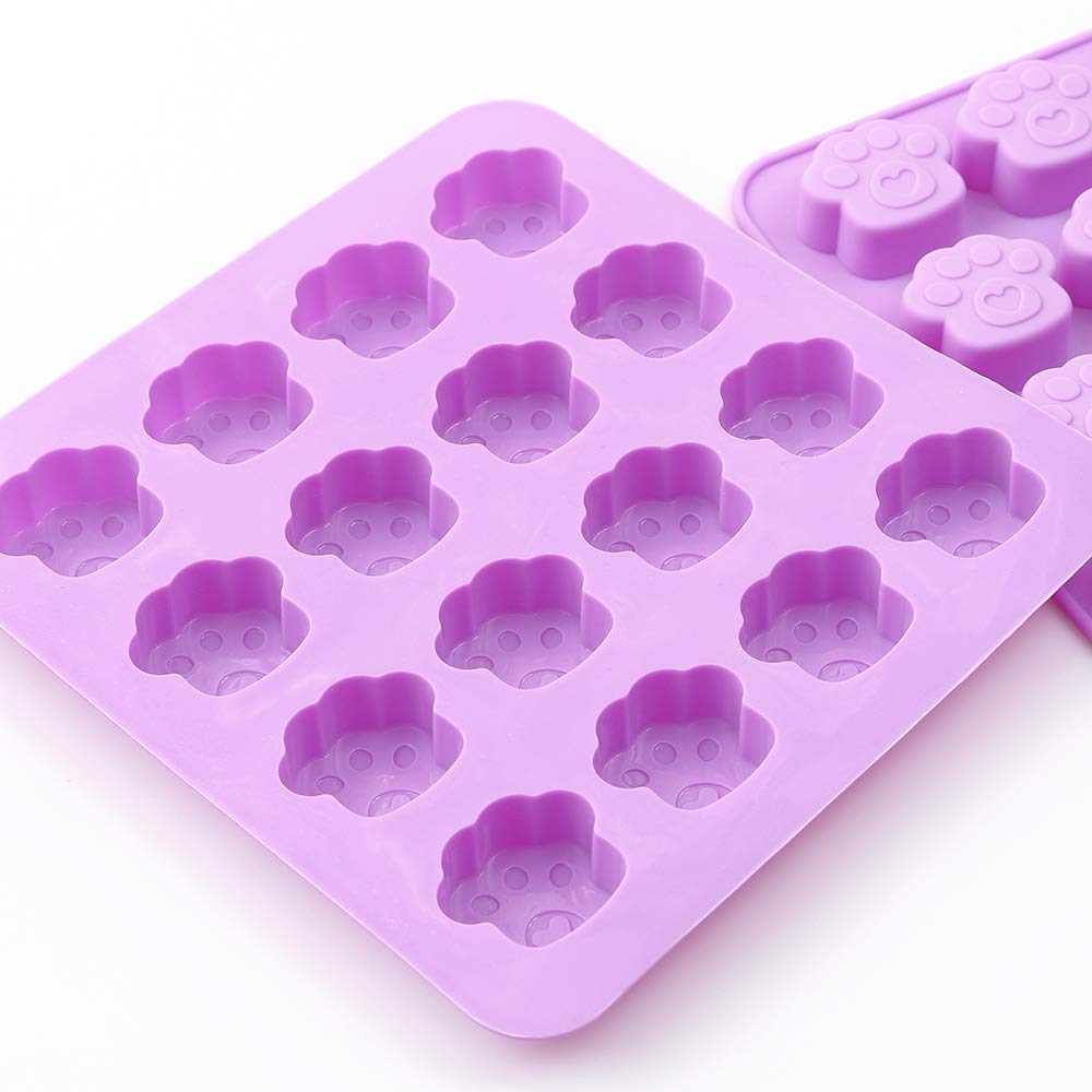 Cozihom Dog Paw Shaped Silicone Molds, 16 Cavity, Food Grade, For Chocolate, Candy, Pudding, Jelly, Dog Treats. 4 Pcs