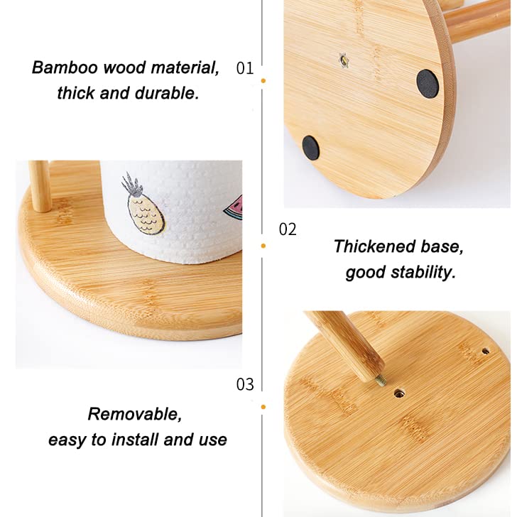 Bamboo Paper Towel Holder Natural Bamboo Wood Countertop Vertical Tissue Holder Rack Kitchen Paper Hanger Rack Countertop Wooden