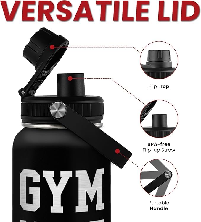 Gym Insulated Engraved Stainless Steel Water Bottle 32oz, Vacuum Chug Lid Travel Tumbler For Men Friends Dad Gymer Trainer, Gym