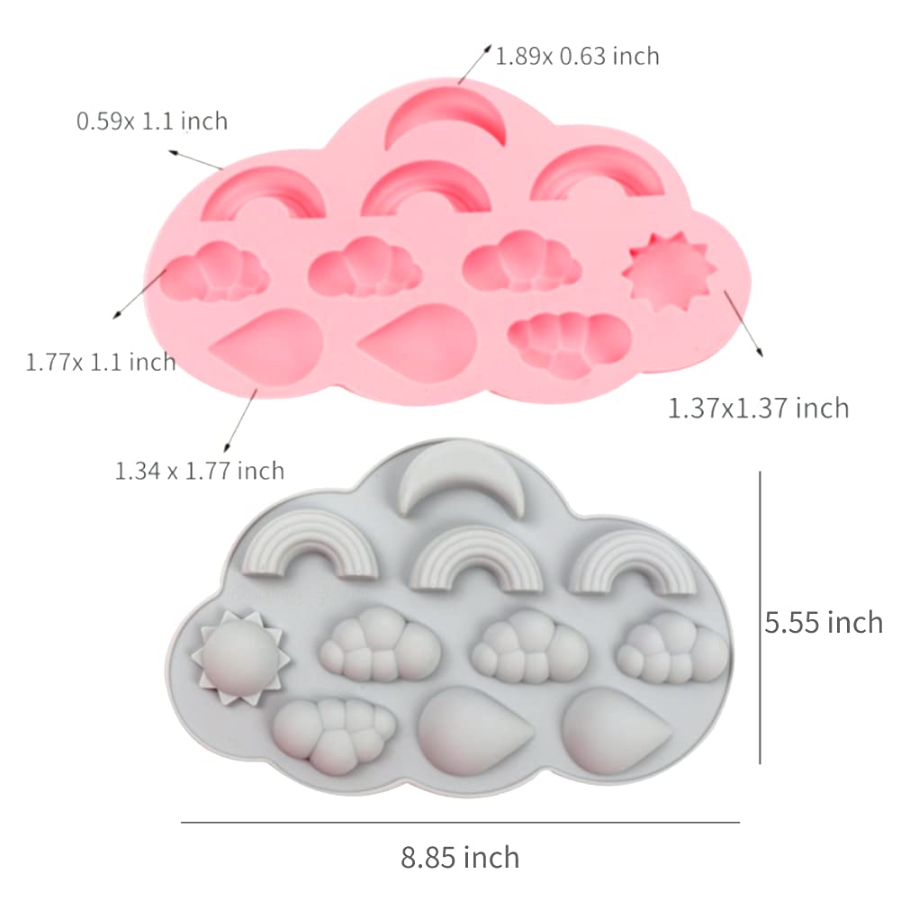 Xmox 2 Pcs 3D Cloud Sun Rainbow Raindrop Weather Theme Silicone Mold Cake Border Fondant Molds Cake Decorating Tools Chocolate,