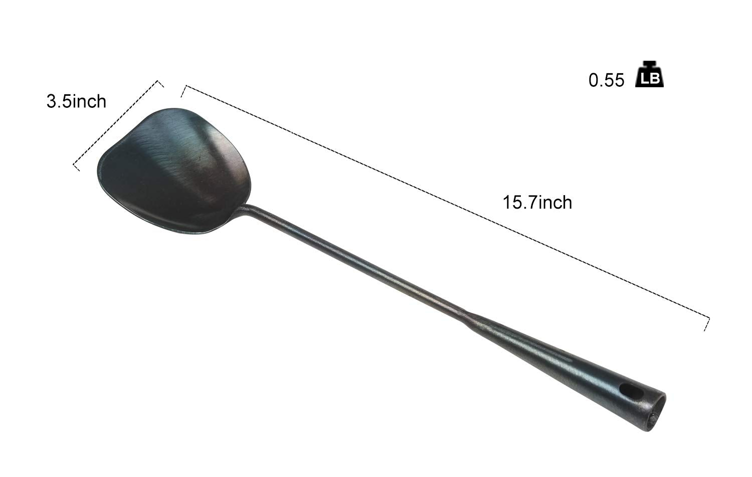 ZhenSanHuan Hand Hammered Carbon Steel Spatula - 40CM/15.7'' Long Handle Wok Tool, Black Iron Model