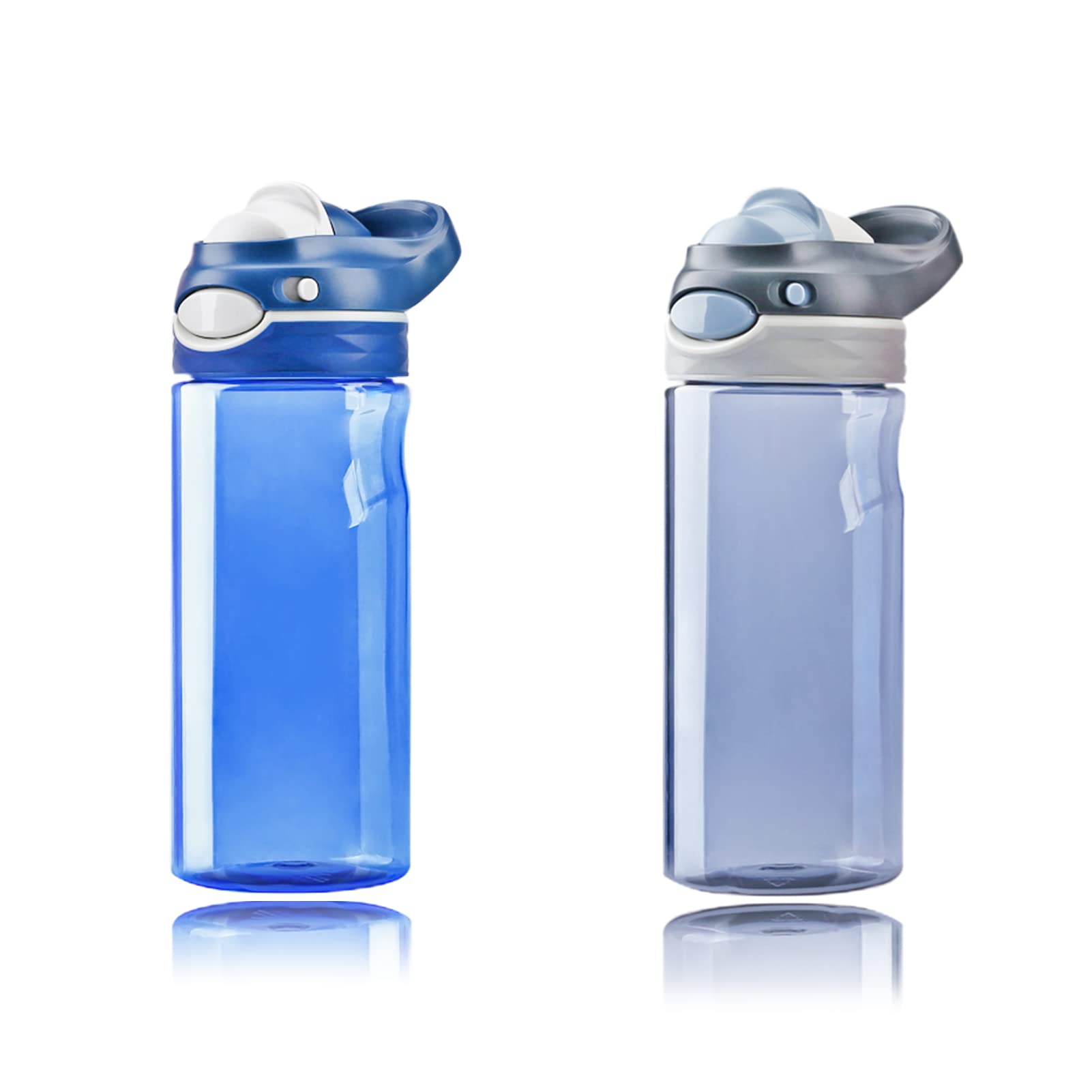 DEARART 2-Pack Blue & Grey Water Bottle with Clip No Straw Car Holder, 100% Leakproof Lockable Lid TRITAN Material Clear Bottle,