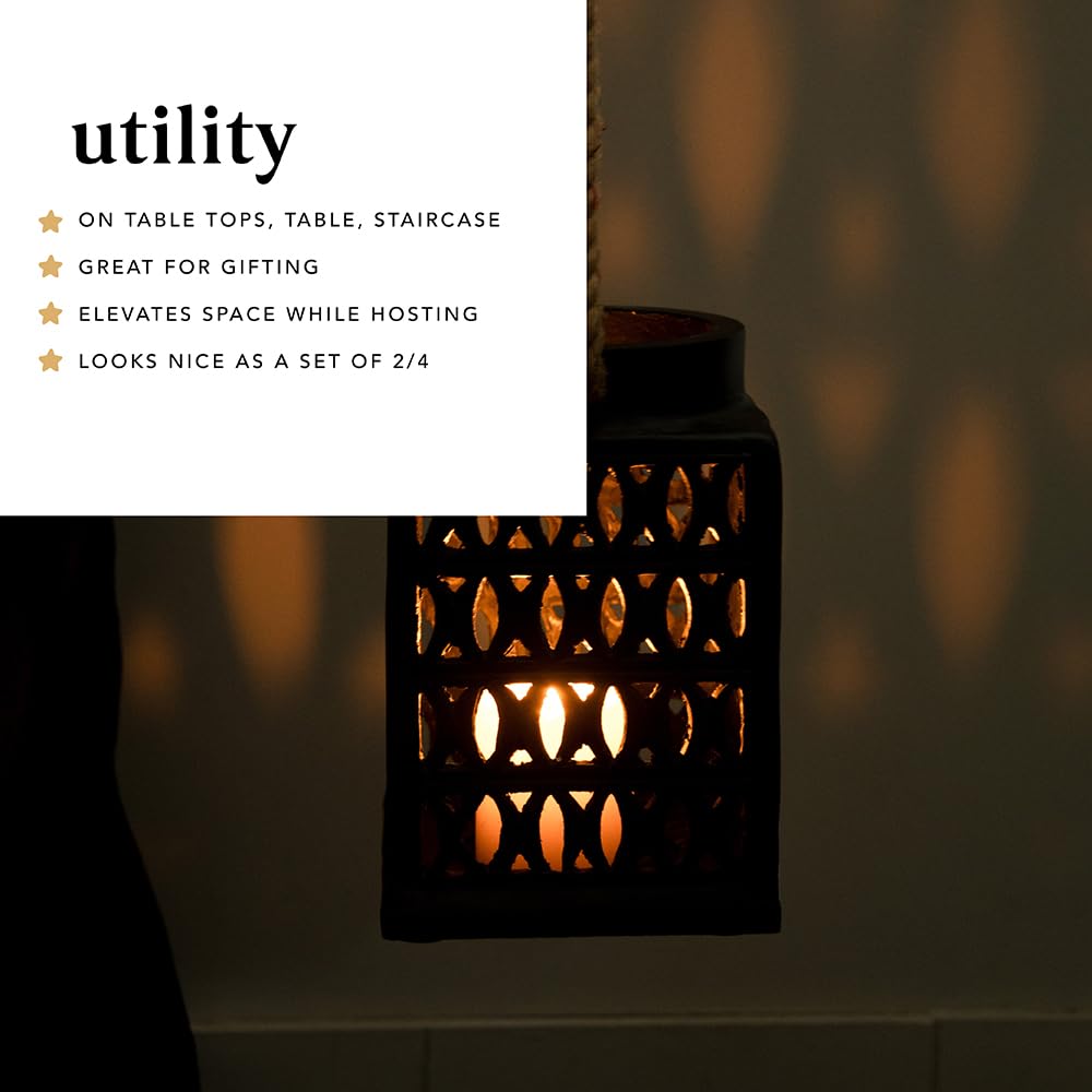 Ellementry Jharokha Ecomix Black Lantern | Candle Tealight Holder for Balcony and Garden | Hanging Lanterns for Home Decoration
