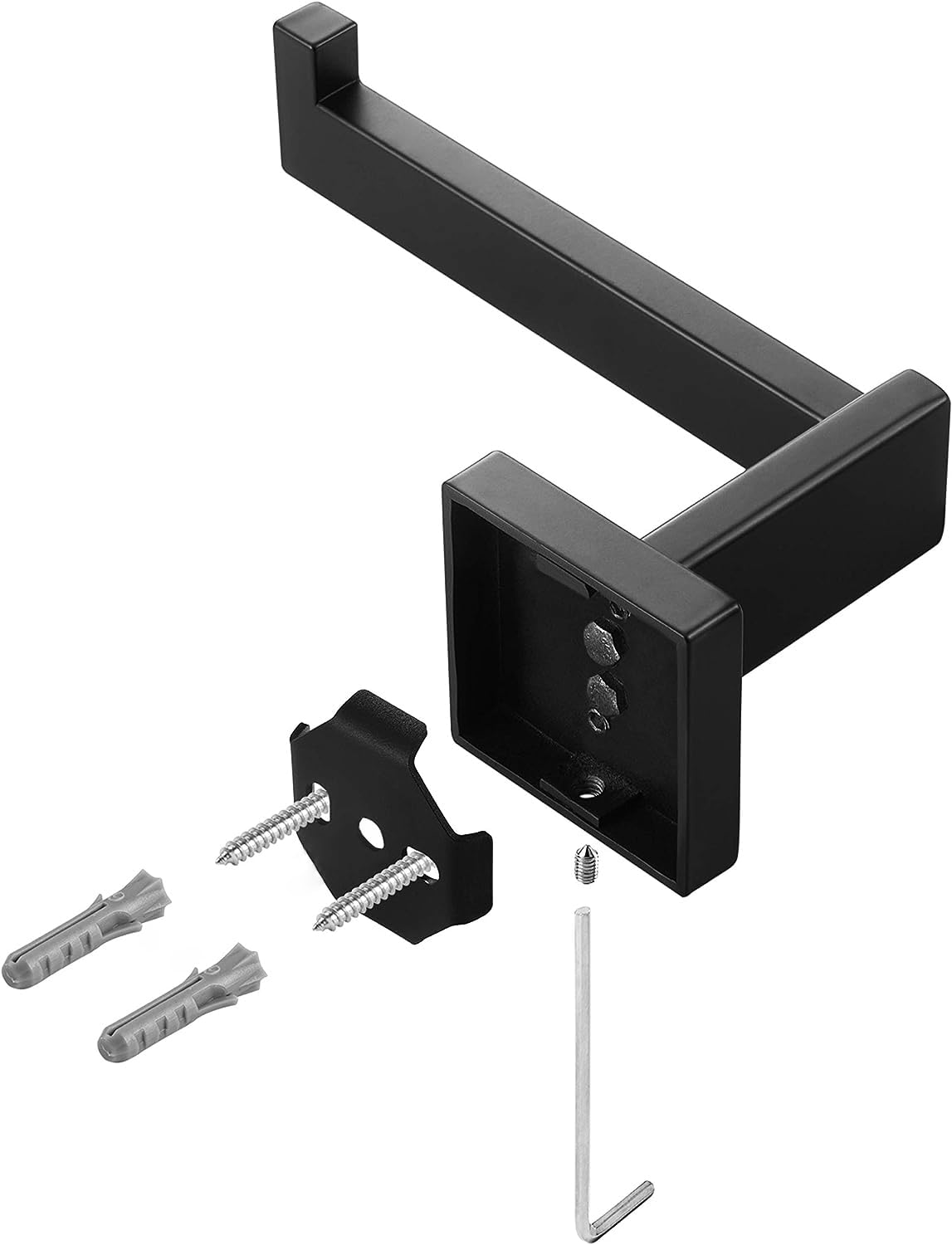 HITSLAM Matte Black Toilet Paper Holder Wall Mount Premium 304 Stainless Steel Square Toilet Paper Roll Holder for Bathroom Rustproof