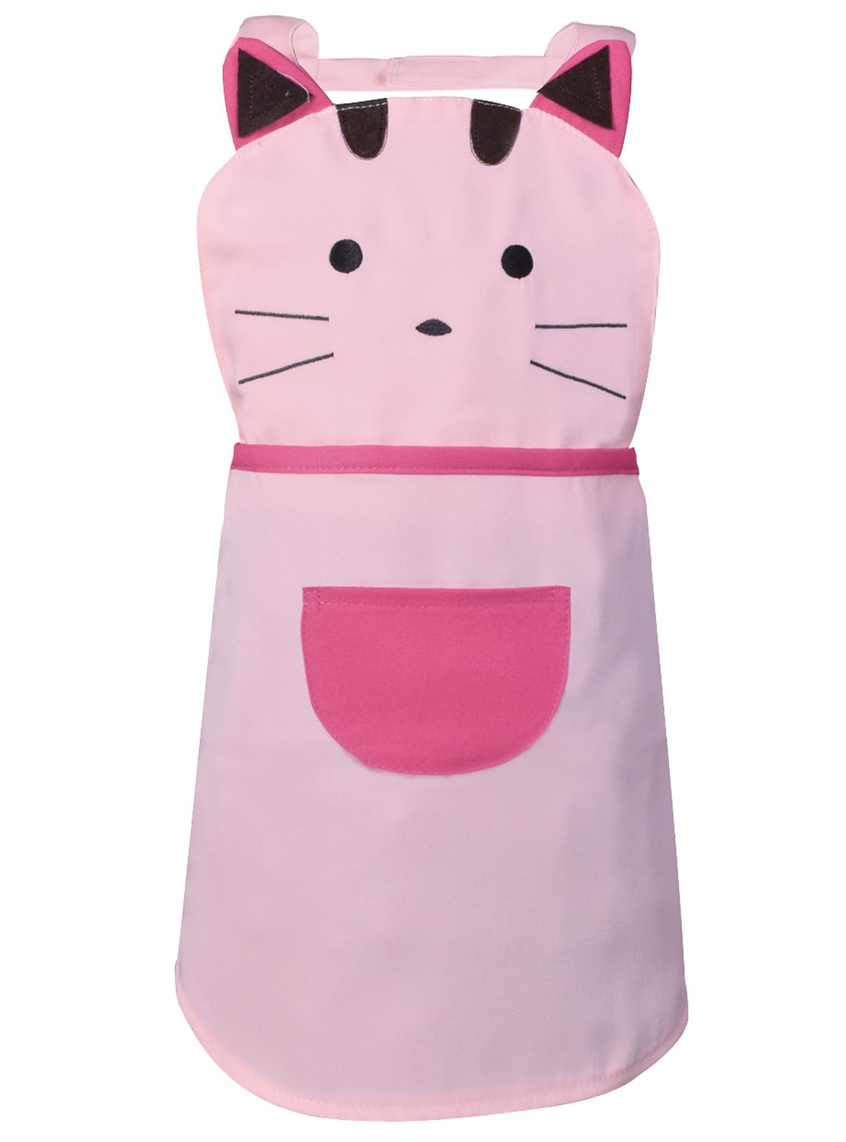 Love Potato Cute Girls Toddler Cartoom Cat Embroidered Cotton Kitchen Cooking Baking Apron For Kids 2-4 Years Old (Pink)