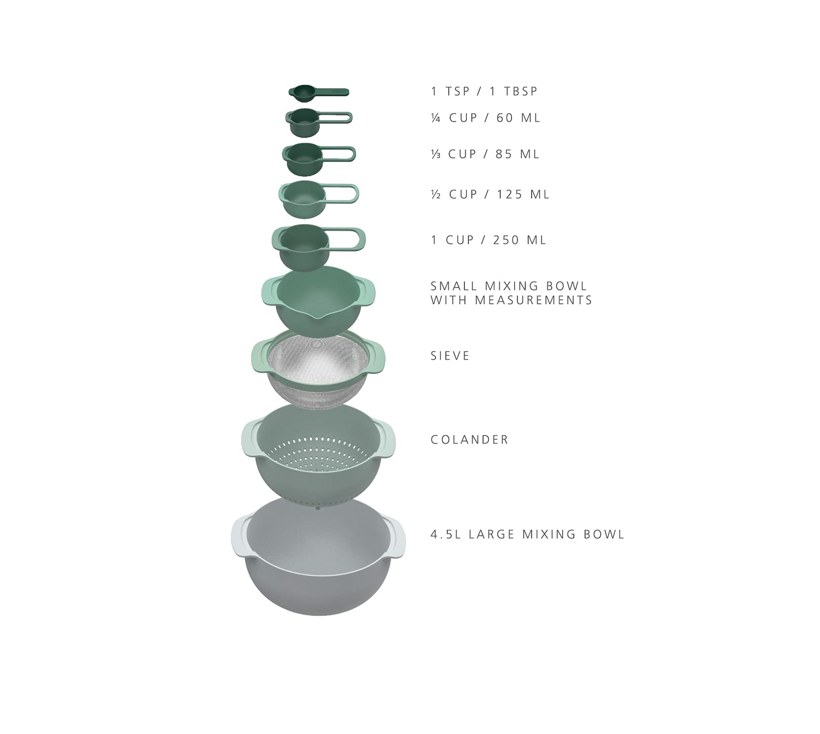 Joseph Joseph Nest 9 Plus, 9 Piece Compact Food Preparation Set With Mixing Bowls, Measuring Cups, Sieve And Colander, Editions