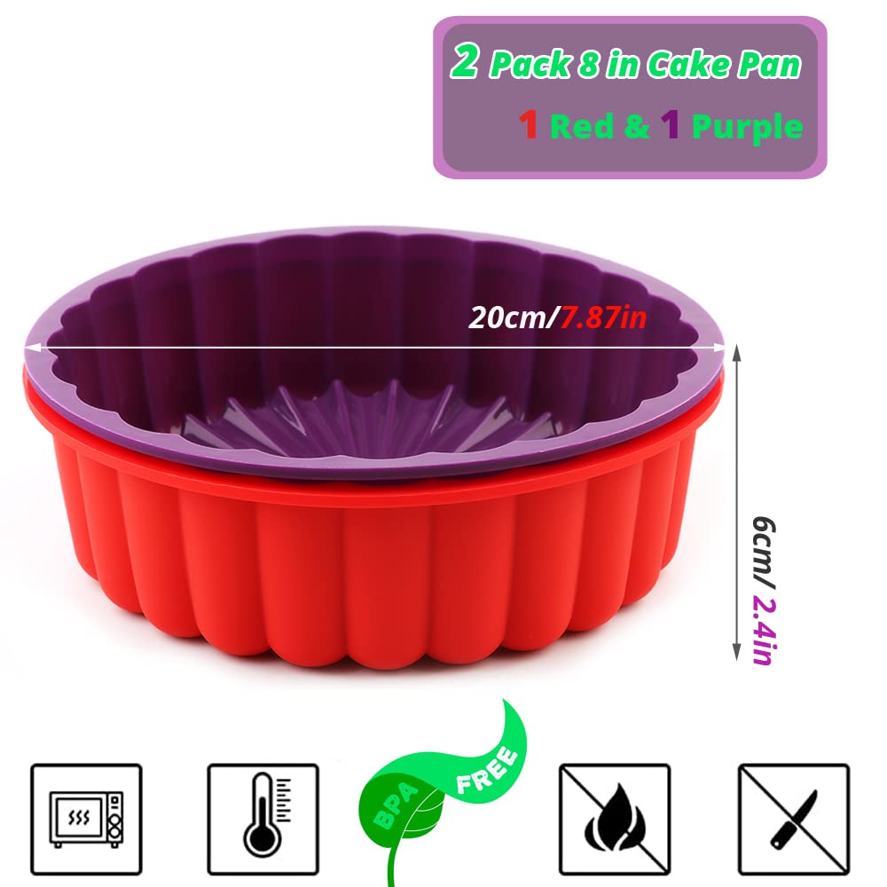 Ailehopy 8 Inch Silicone Charlotte Cake Pan -Set Of 2- Round Baking Molds For Cheese Cake,Chocolate Cake, Rainbow Cakes, Strawbe