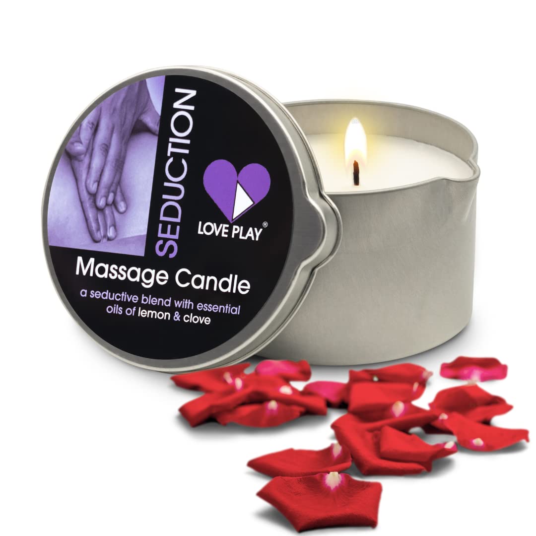LOVE PLAY Massage Oil Candle - Vegan Moisturizing Body Oil Massage - Luxurious & Hydrating Skin Care Body Massage Oils (6.76oz)