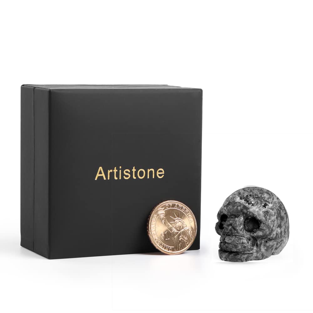 Artistone 2.0 Black Geodes Crystal Skull Head Statue Gemstone Human Head Skeleton Figurines Collectible Sculpture for Home Hallo