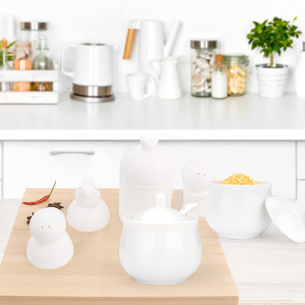 Swetwiny Ceramic Sugar Bowl With Lid And Spoon, Porcelain Salt Storage Jar, White Seasoning Container For Home And Kitchen, 7 Ou