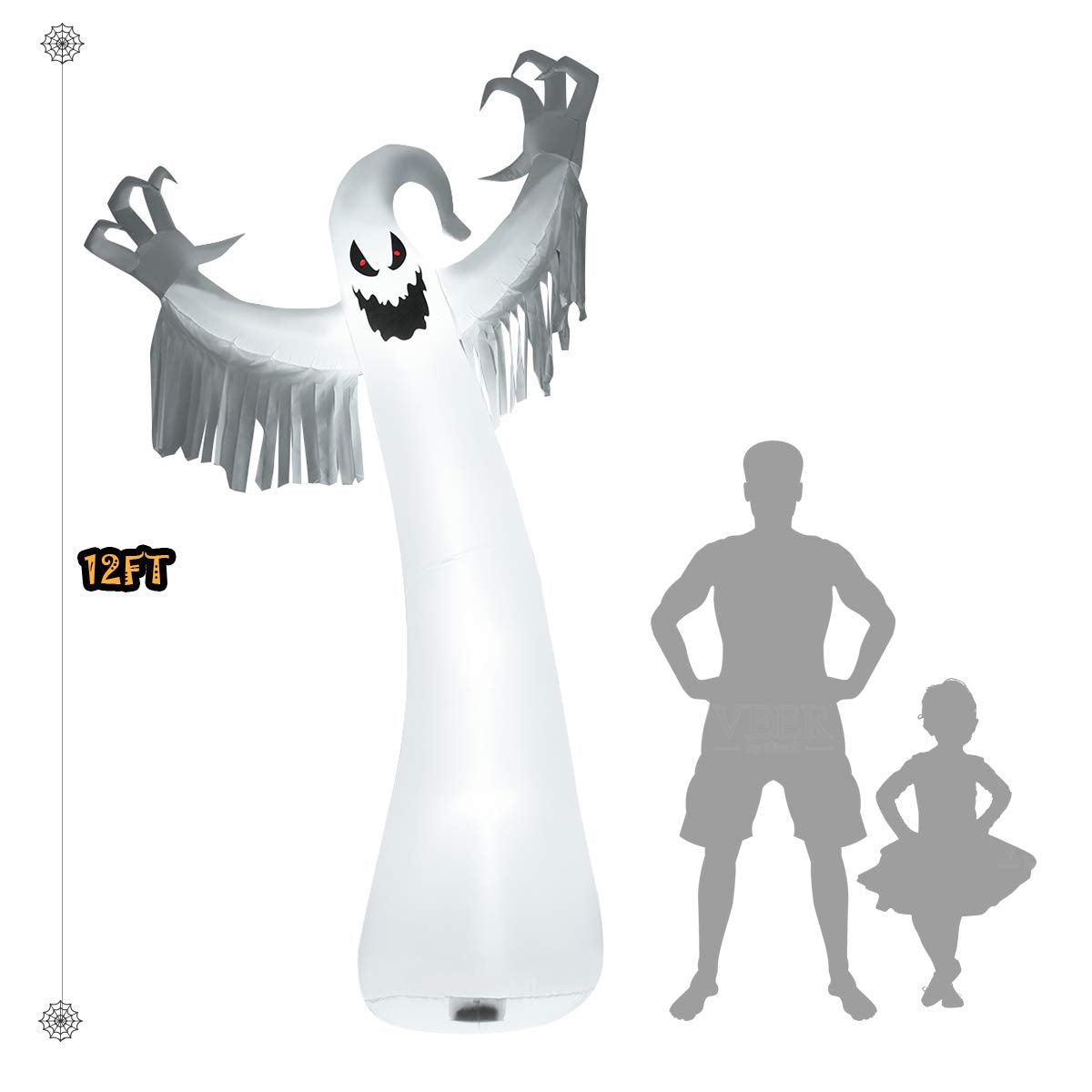 Tangkula 12 FT Halloween Inflatable Ghost, Halloween Ghost Decoration w/Blower and LED Lights, Tear-Proof Air Blown Ghost Party