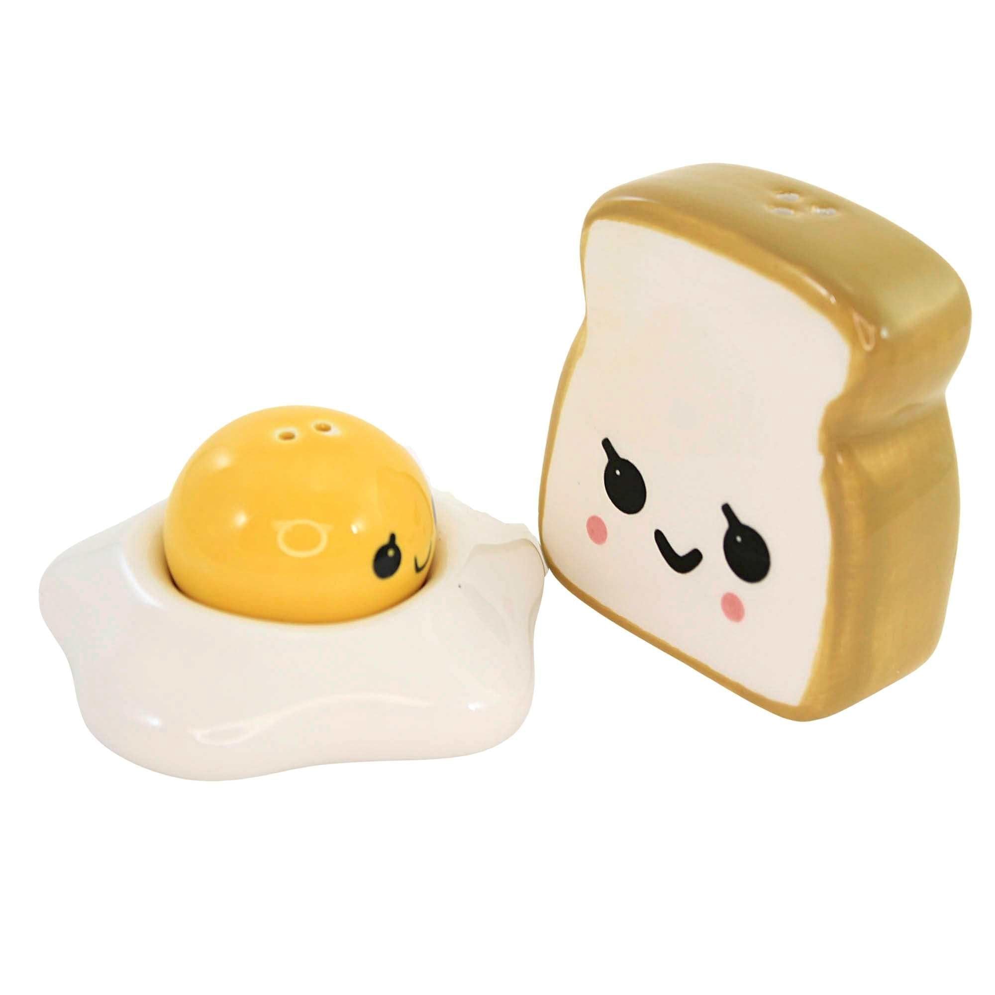 One Hundred 80 Degrees Ceramic Egg Shakers Set - Fried Egg & Toast Design With Magnetic Attachment - Gift Boxed - 2 Pieces, Whit