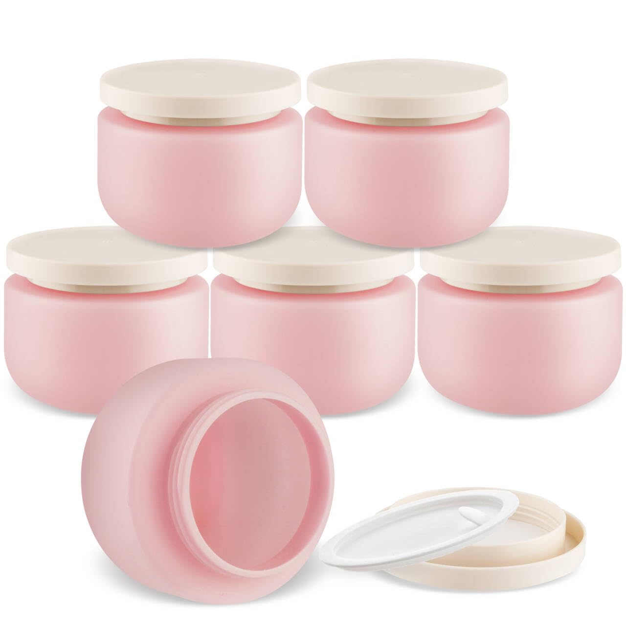 6 Pack 8 OZ HDPE Round Plastic Jars,Empty Wide Mouth Soft Slime Jars Cosmetic Container with Lids for Lotion,Hand Cream,Ointment