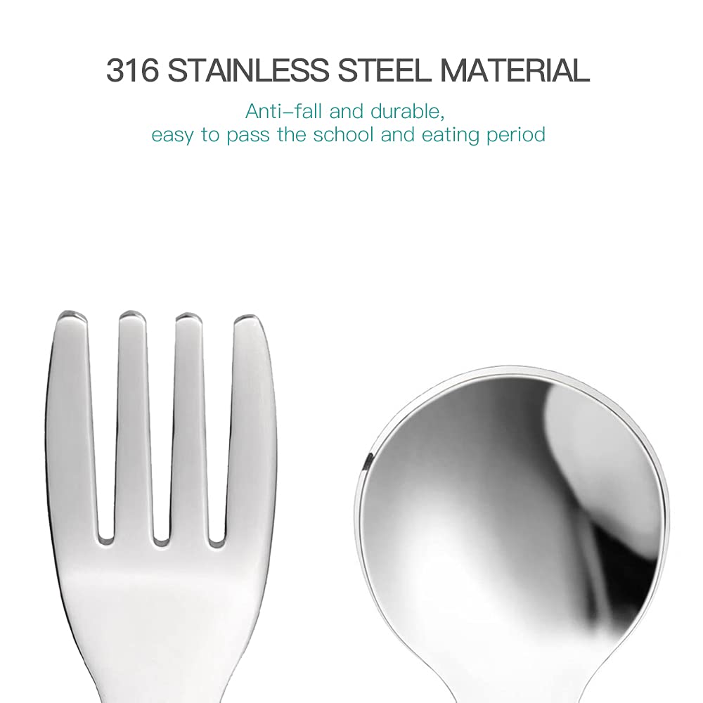 SFCCMM Baby Forks and Spoons Set Baby Training Utensils Self Feeding Toddler Silverware Silicone and Stainless Steel Kids and To