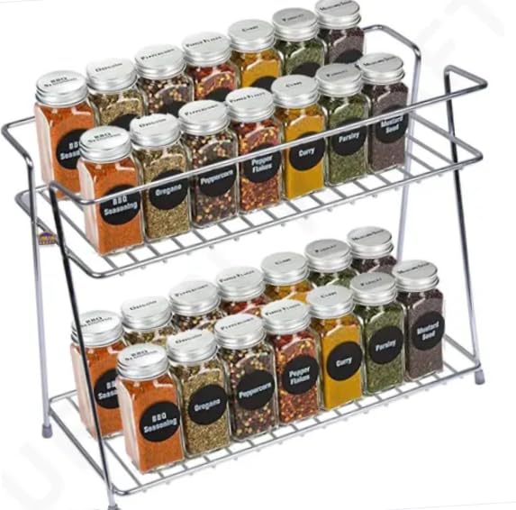 Rayver Creation Kitchen Rack Stainless Steel 2 Tier Kitchen Rack, Trolley Countertop Shelf Rack, Container, 2 Layer Rack For Kit