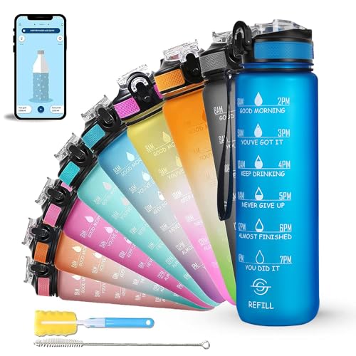 SOLARA 1Liter Sipper Water Bottle with Motivational Time Marker, Sipper Bottle for Adults, Water bottle for Gym, Office, Mobile 