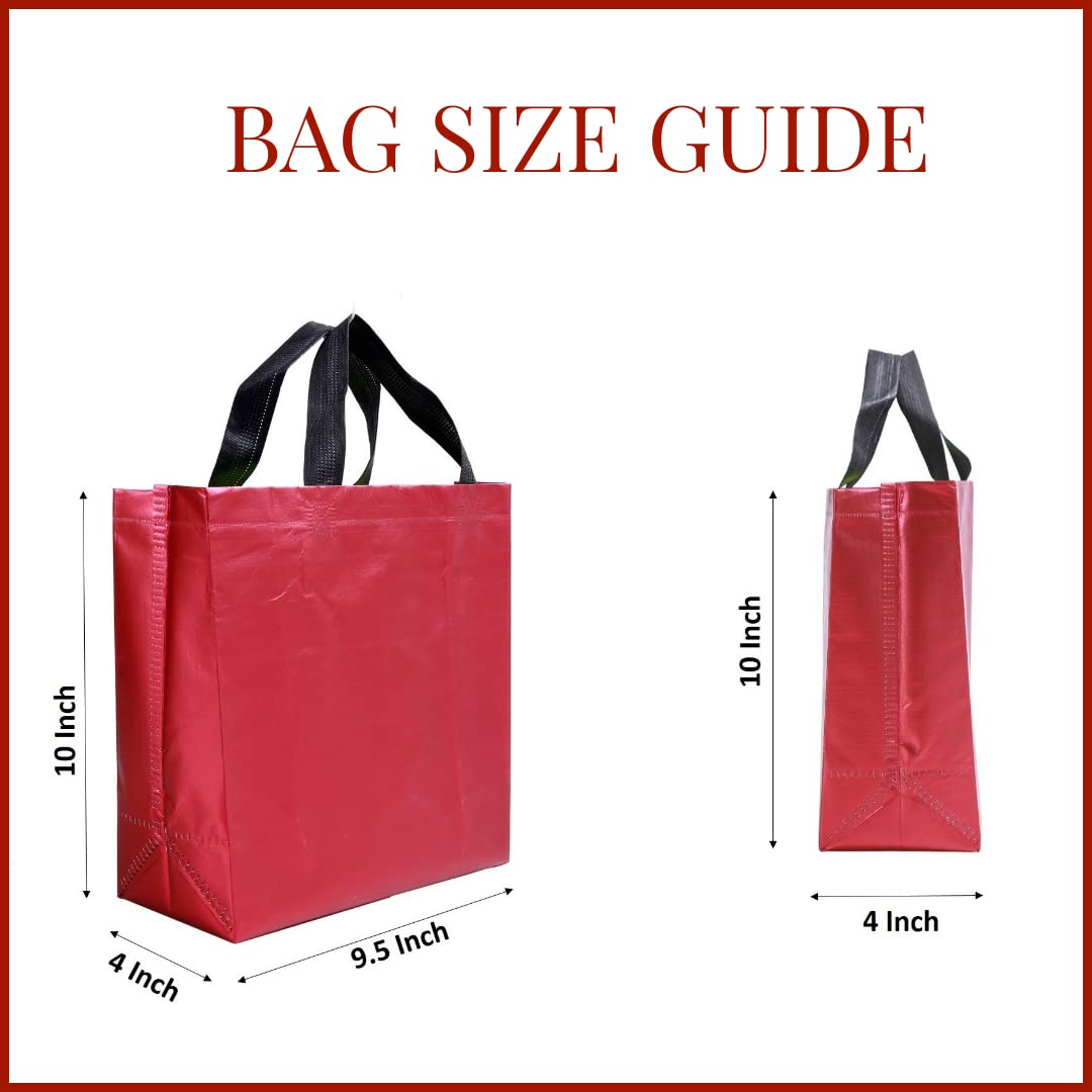 Drapme Small Size Pack Of 10 Pcs Matt Metallic Laminated Non-Woven Reusable Eco-Friendly Party Return Gift Bags (Maroon) (Small