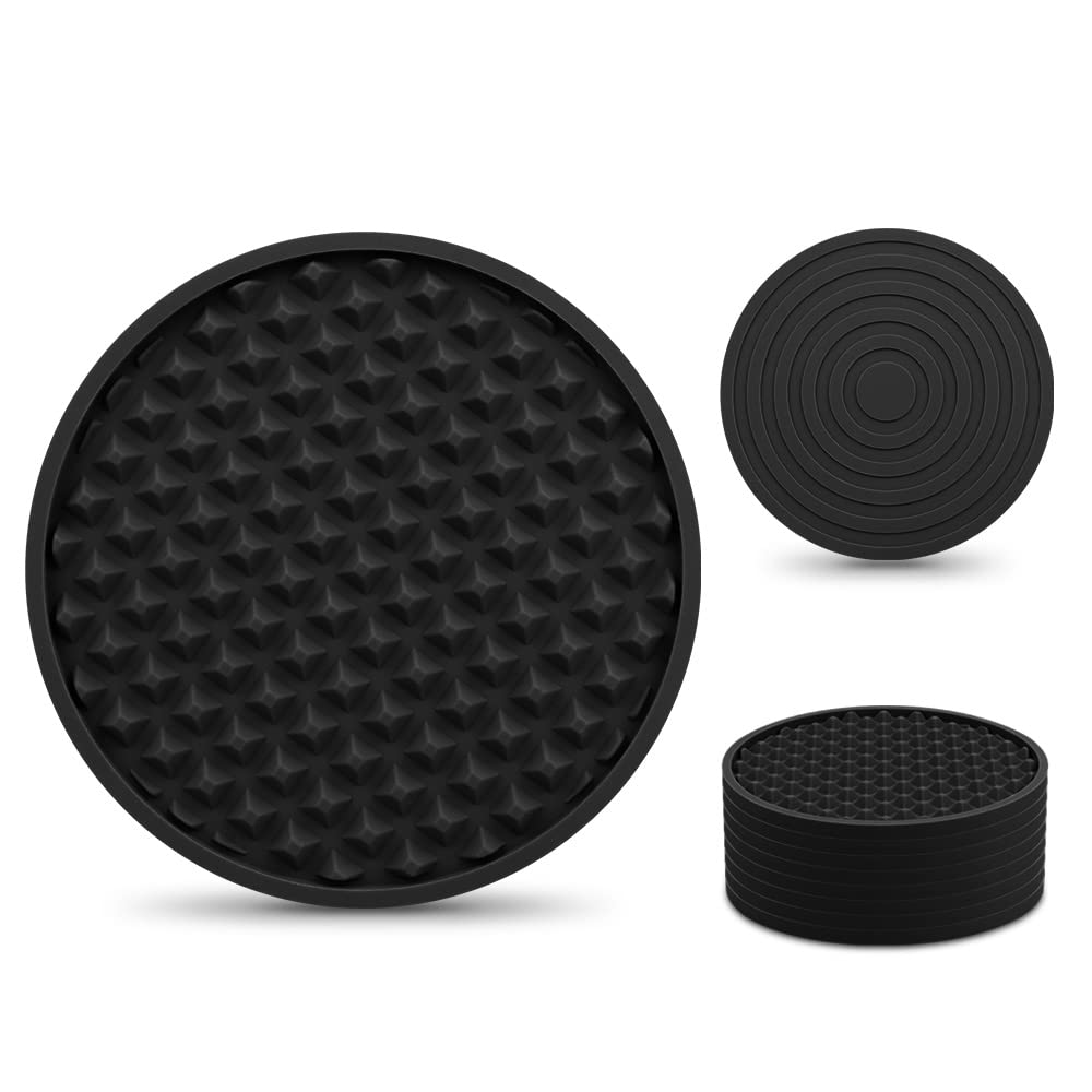 Coasters For Drinks Set Of 8, Eagmak Silicone Drink Coasters With Grooved Pattern, Non-Slip Base, Washable And Heat Resistant Co
