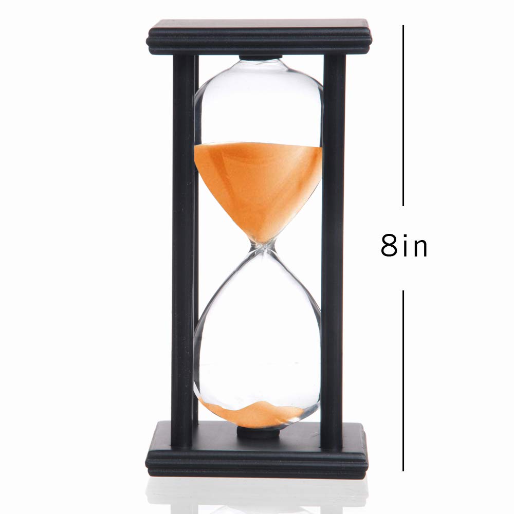 Hourglass 60 Minutes Orange Sand Timer, Black Wooden Frame Sandglass