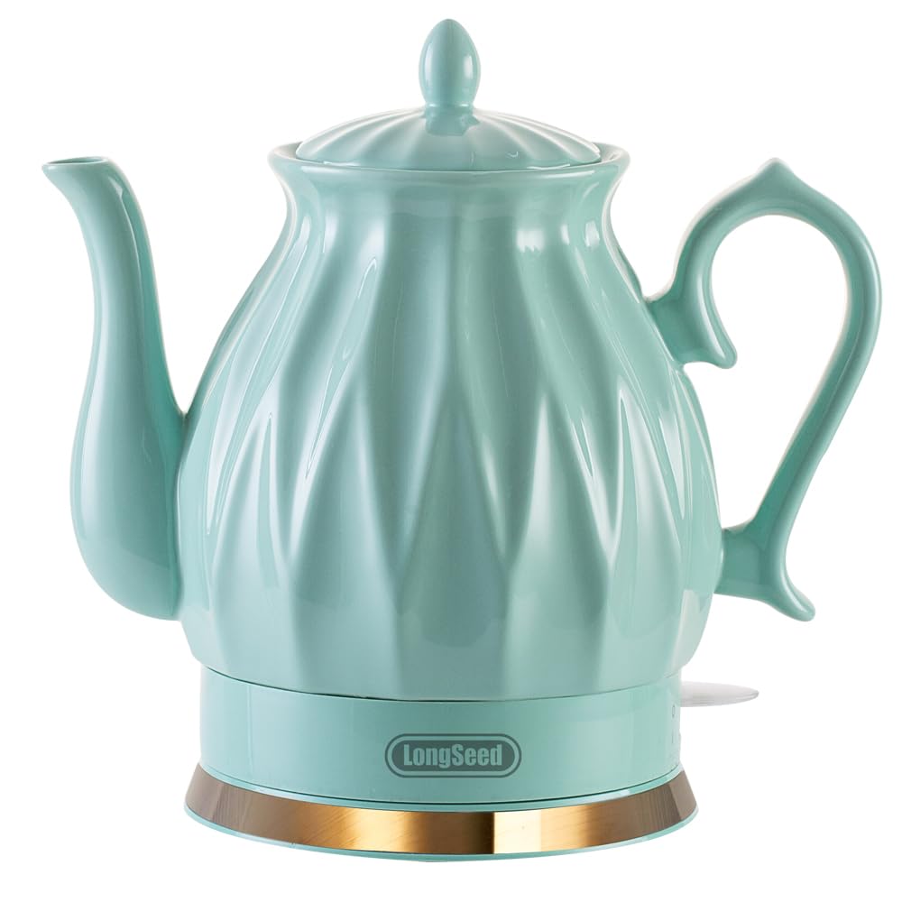 Longseed Ceramic Electric Kettle, 1.5L/1200W Boil Water Quickly And Easily With Boil-Dry Protection Auto Shut Off, Detachable Sw
