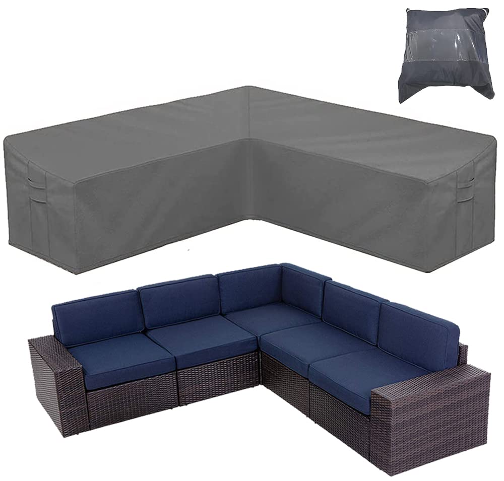 Patio Furniture Sectional Couch Sofa Cover Skyour Gray Weatherproof Heavy Duty 420D Oxford Outdoor V Shaped Sectional Garden Rat