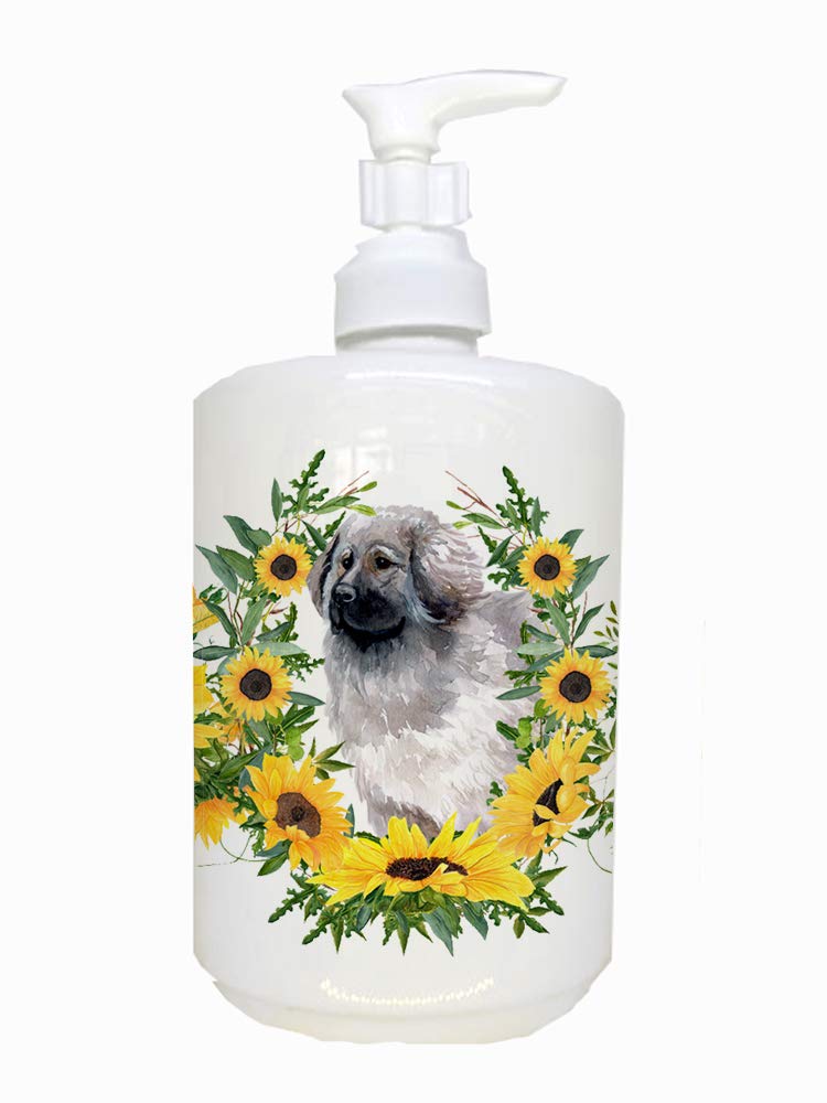 Caroline'S Treasures Ck2865Soap Moscow Watchdog In Sunflowers Ceramic Soap Dispenser Hand Soap Dispenser Pump Bottles For Bathro