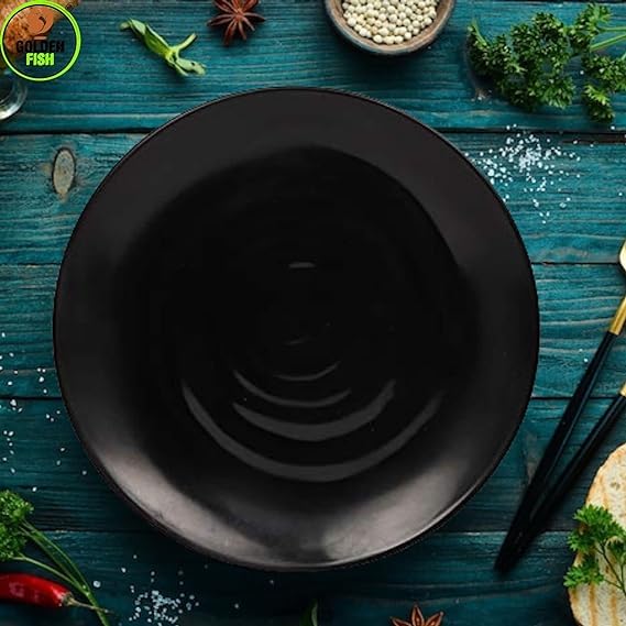 Coolkart Melamine Full Size Dinner Plates Matte Finish Black Spiral Design Plates (Set Of 12, 11 Inches)