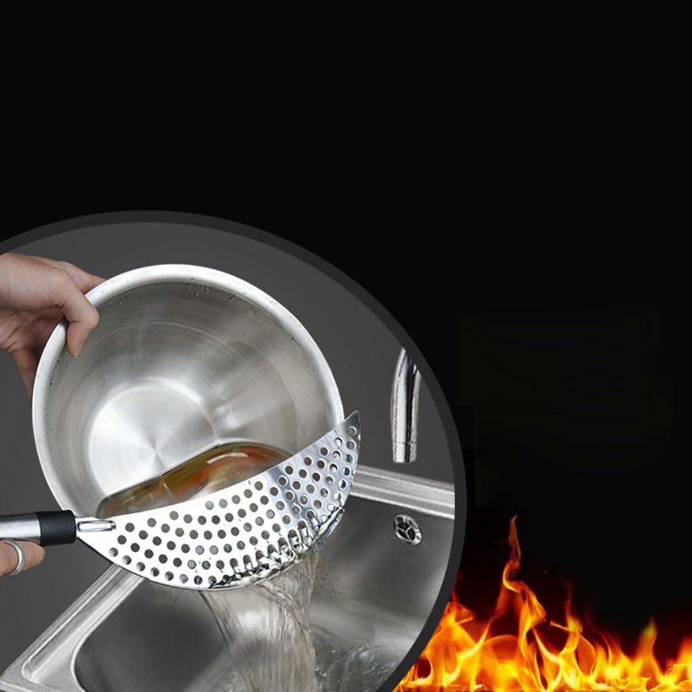 Pot Strainer With Handle Stainless Steel Pasta Strainer Crescent Pot Strainer Colander Spaghetti Fry Drainer, Food Strainers For