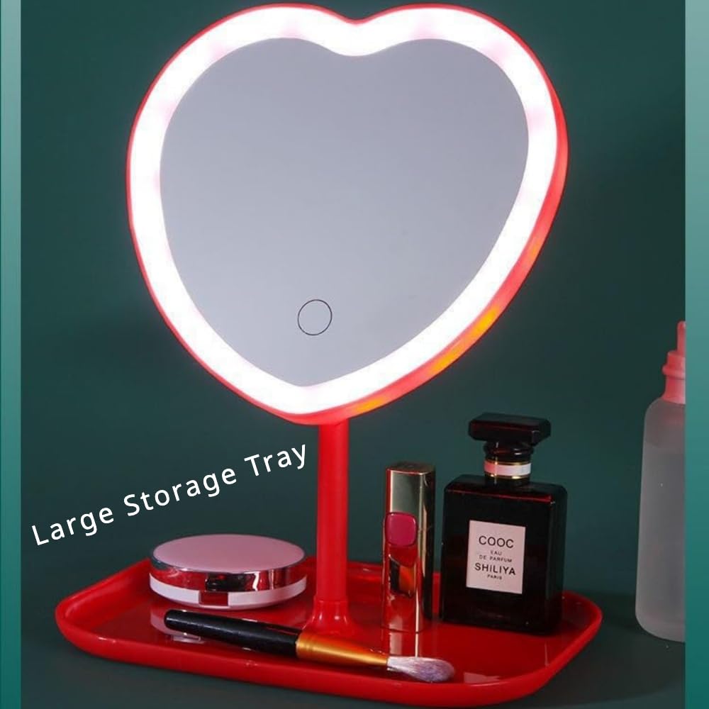 Taolivingmart Vanity Mirror, Heart-Shaped Makeup Mirror With Three-Level Dimming And Led Lights For Girls And Students (Pink)
